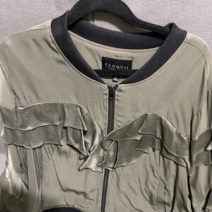 ELOQUII Women's Sage Ruffle Bomber Jacket Lot 52